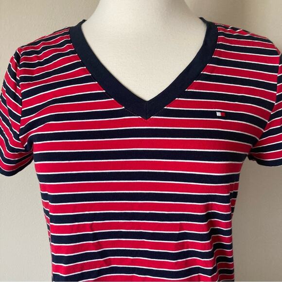 Tommy Hilfiger Striped V Neck Red Navy T Shirt Dress Size S - Picture 4 of 6